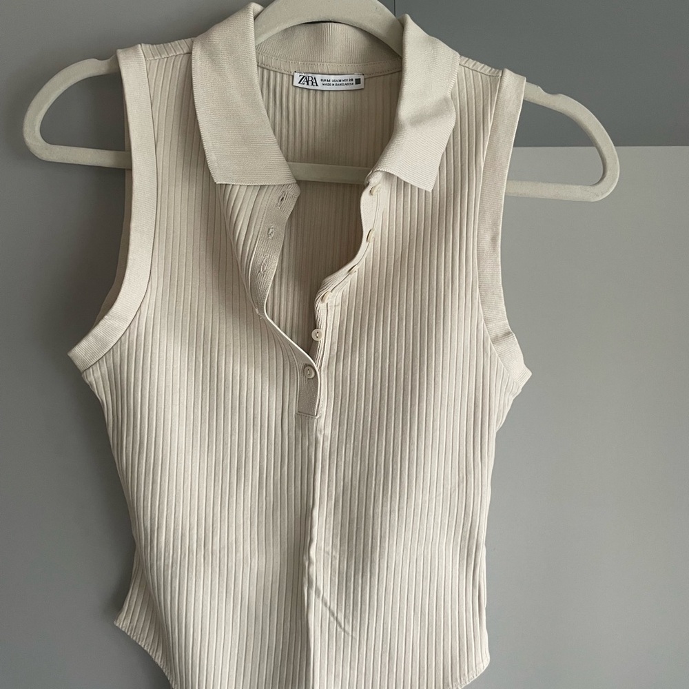 Zara Ivory Ribbed Sleeveless top